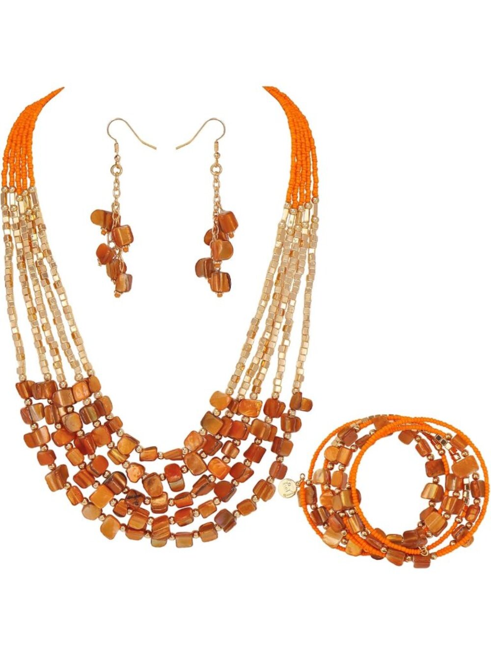 Bohemian Layered Beaded Necklace & Earrings Set | Irregular Seed Bead Jewelry